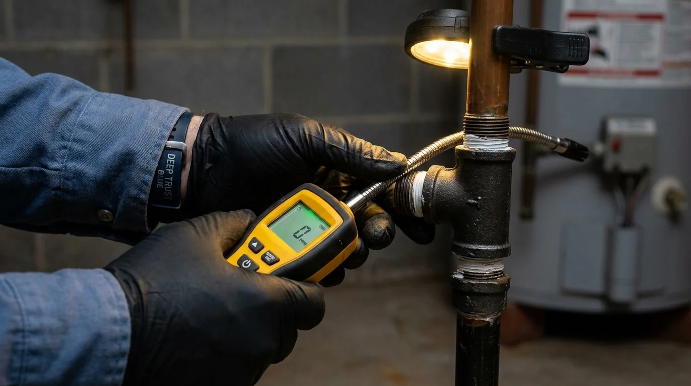 Gas leak detection with electronic sniffer by Johns Plumbing LLC in Commercial Point