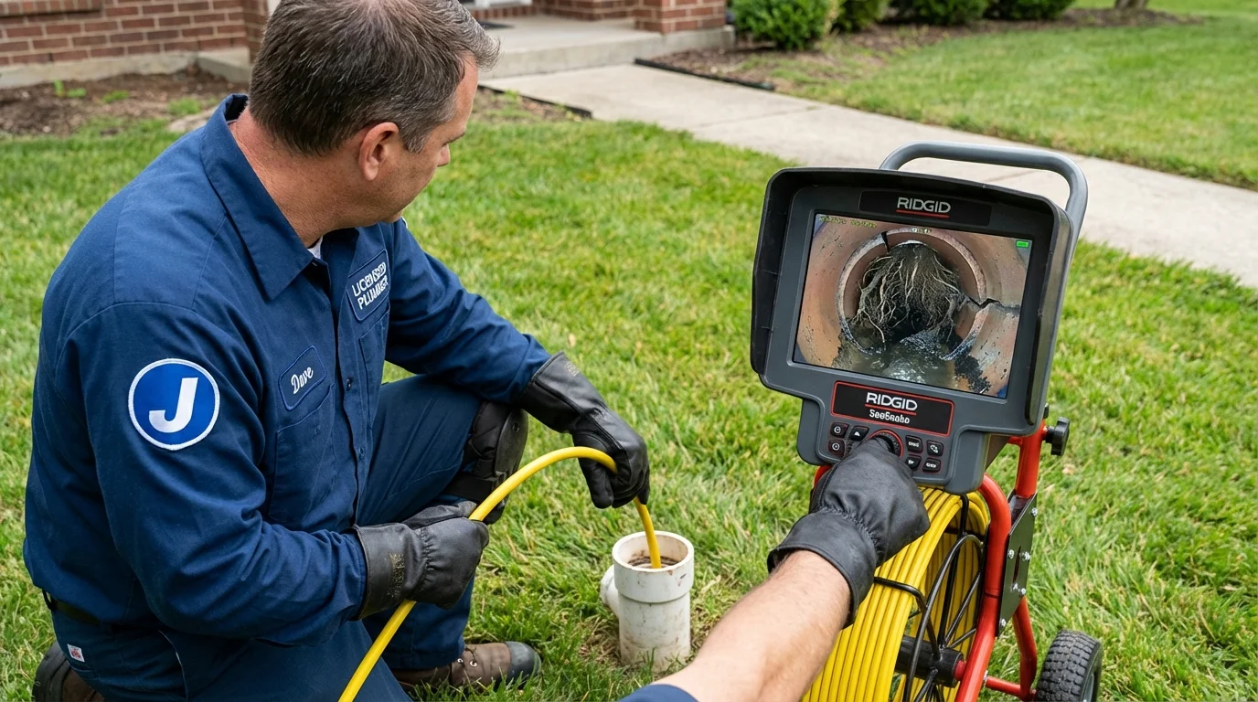 Sewer camera inspection being performed by Johns Plumbing LLC in Commercial Point