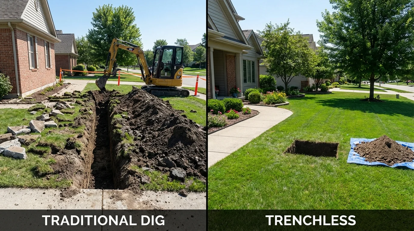 Trenchless sewer repair with minimal yard damage versus traditional excavation in Commercial Point, OH